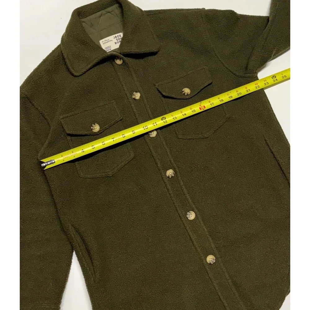 Jackson Rowe Olive Green Sherpa Fleece Shacket Button Front Shirt Jacket Medium